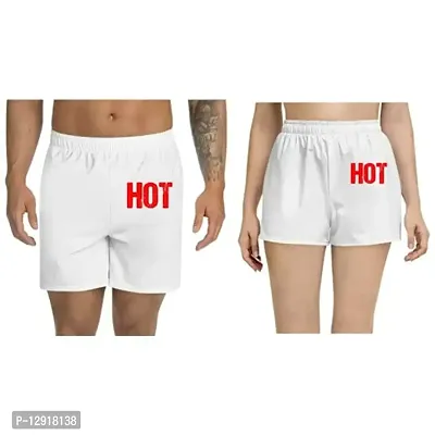 UDNAG Unisex Regular fit 'Couple | Hot' Polyester Shorts [Size S/28In to XL/40In] White