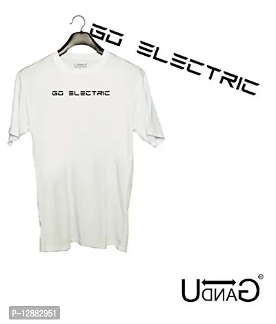 UDNAG Unisex Round Neck Graphic 'Engineer | Go Electric' Polyester T-Shirt White [Size 2YrsOld/22in to 7XL/56in]-thumb2