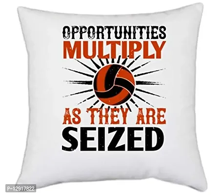 UDNAG White Polyester 'Vollyball | Opportunities Multiply as They are seized' Pillow Cover [16 Inch X 16 Inch]