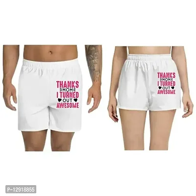 UDNAG Unisex Regular fit 'Mother | Thanks MOM I Turned Out Awesome' Polyester Shorts [Size S/28In to XL/40In] White