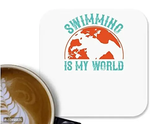 UDNAG MDF Tea Coffee Coaster 'Swimming | Swimming is My World' for Office Home [90 x 90mm]-thumb0