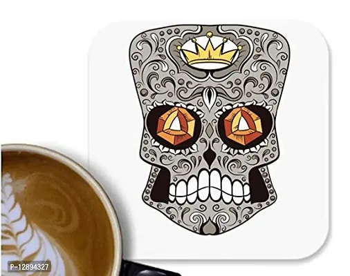 UDNAG MDF Tea Coffee Coaster 'Illustration | Crown Head Sugar Skull' for Office Home [90 x 90mm]