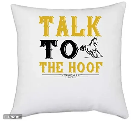 UDNAG White Polyester 'Horse | Talk to The hoof' Pillow Cover [16 Inch X 16 Inch]-thumb0