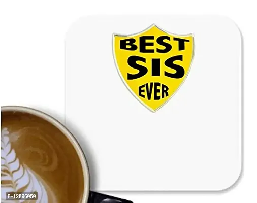 UDNAG MDF Tea Coffee Coaster 'Rakshabandhan | Best Sis Ever' for Office Home [90 x 90mm]-thumb0