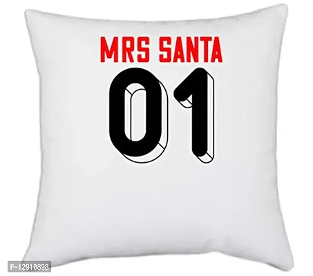 UDNAG White Polyester 'Christmas | Mrs.Santa 01' Pillow Cover [16 Inch X 16 Inch]-thumb0