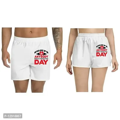 UDNAG Unisex Regular fit 'Never give up on Anybody Miracles Happen Everyday' Polyester Shorts [Size S/28In to XL/40In] White