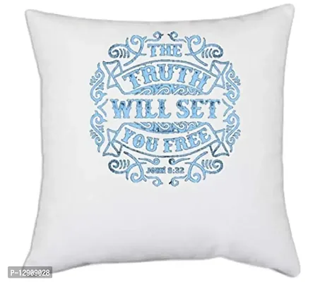 UDNAG White Polyester 'The Truth | The Truth Will Set You Free' Pillow Cover [16 Inch X 16 Inch]-thumb0