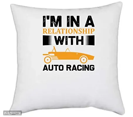 UDNAG White Polyester 'Racing | I'm in' Pillow Cover [16 Inch X 16 Inch]