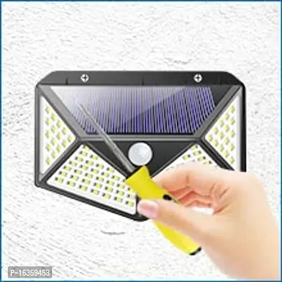 Solar Light with 100 LED Motion Sensor Light 4 Side Bright Light with Dim Mode - Security Lamp for Home , Outdoors Pathways | Bright Solar Wireless Security Motion Sensor Light 100 Led-thumb0