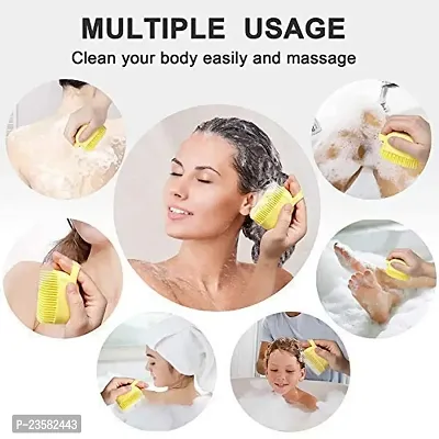 Soft Silicone Bath Brush With Hooks Baby Showers silicon Cleaning Brushes Massage Skin Scrubber Can Fill Shampoo (MULTI COLOUR) (BRUSH)-thumb0