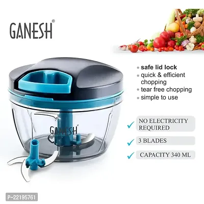 GANESH Wonder Kitchen Dori Handy Vegetable and Fruit Manual Onion Dry Fruit Salad Maker Vegetable Quick String Chopper Machine, Cutter ? 3 Stainless Steel Blades (470 ml, Grey)-thumb4