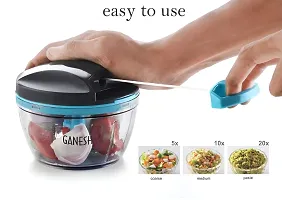 GANESH Wonder Kitchen Dori Handy Vegetable and Fruit Manual Onion Dry Fruit Salad Maker Vegetable Quick String Chopper Machine, Cutter ? 3 Stainless Steel Blades (470 ml, Grey)-thumb2