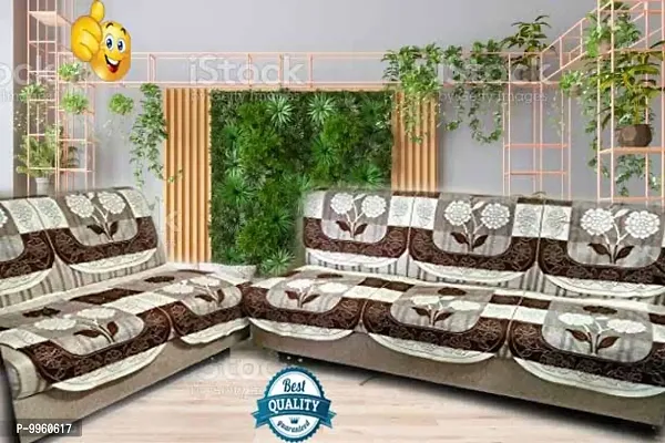 FLORAL DESIGN L Shape 5 SEATER SOFA COVER - 3+2 SOFA SET COVER - BROWN-thumb0