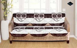 FLORAL DESIGN L Shape 5 SEATER SOFA COVER - 3+2 SOFA SET COVER - BROWN-thumb1