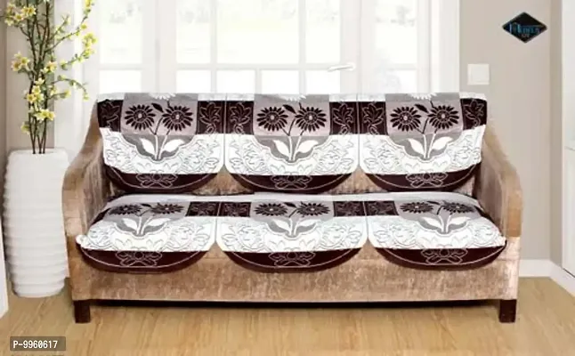 FLORAL DESIGN L Shape 5 SEATER SOFA COVER - 3+2 SOFA SET COVER - BROWN-thumb3