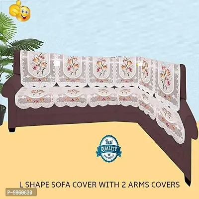 Cotton Net L Shaped Sofa Covers Tulip Design 6 seater sofa cover , 3+3 sofa cover ( set of 12) - Cream Colour-thumb0