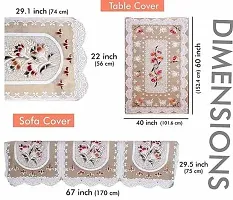 Cotton Net L Shaped Sofa Covers Tulip Design 6 seater sofa cover , 3+3 sofa cover ( set of 12) - Cream Colour-thumb1