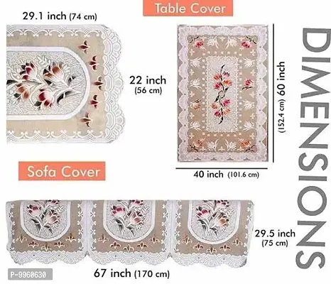 Cotton Net L Shaped Sofa Covers Tulip Design 6 seater sofa cover , 3+3 sofa cover ( set of 12) - Cream Colour-thumb2