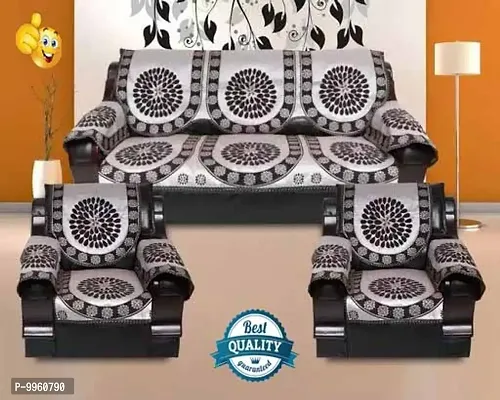 Kuber Industries Floral Design Cotton 5 Seater Sofa Cover Set with 6 Pieces  Arms Cover|Premium Cotton & Flower Print|Pack of 16 (Brown)