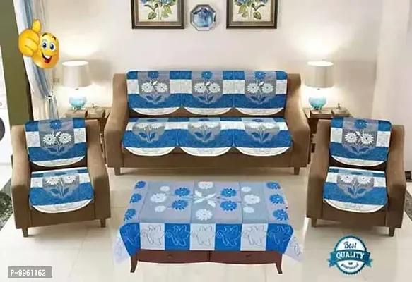 Cotton 5 Seater Sofa Cover with Center Table Cover BLUE Colour - Set of 11