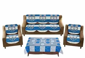 Cotton 5 Seater Sofa Cover with Center Table Cover BLUE Colour - Set of 11-thumb1