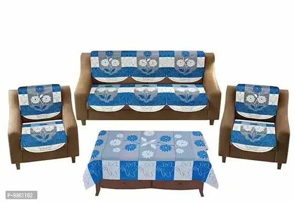 Cotton 5 Seater Sofa Cover with Center Table Cover BLUE Colour - Set of 11-thumb2