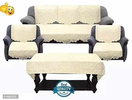 Cotton 5 Seater Sofa Cover with Center Table Cover CREAM Colour - Set of 11-thumb0