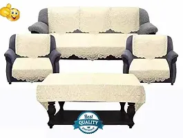 Cotton 5 Seater Sofa Cover with Center Table Cover CREAM Colour - Set of 11-thumb3