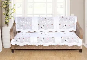 sofa cover set 5 seater under 300 with table cover(40 x 60 Inches) with 6 Pieces of long seat and back cover (3+1+1) 10 Pieces set- Set of 10 - White Colour10PCS-thumb1