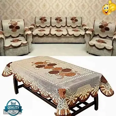 Flower Printed Slip Resistant 5 Seater Sofa Cover and Chair Cover with 6 Arms Cover Set And Centre table cover ( Set of 17 pieces) - Brown-thumb0