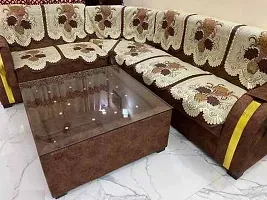 Flower Printed Slip Resistant 5 Seater Sofa Cover and Chair Cover with 6 Arms Cover Set And Centre table cover ( Set of 17 pieces) - Brown-thumb3