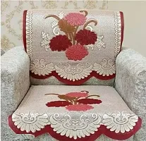 Flower Printed Slip Resistant 5 Seater Sofa Cover and Chair Cover with 6 Arms Cover Set ( Set of 16 pieces) -Maroon-thumb3