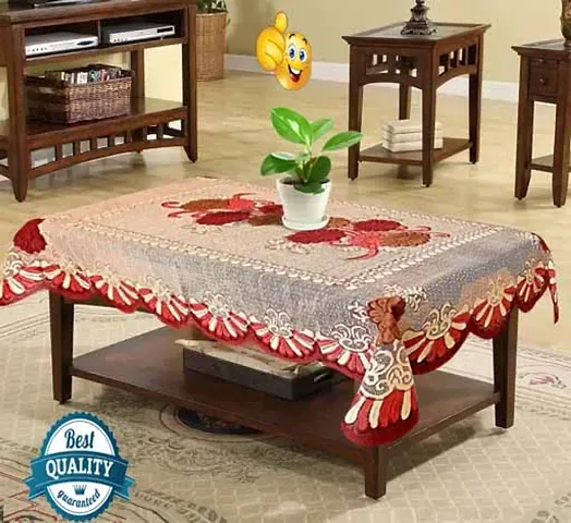 Flower Designer Rectangular Centre Table Cover - 4 Seater 40x60 Inches - Maroon Colour Table Cloths