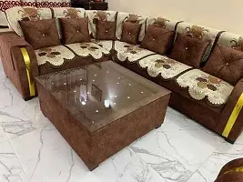 Floral Design L shape net sofa cover 7 seater Sofa cover for L shape sofa 7 seater sofa cover Set of 14 pieces- Brown Colour-thumb1