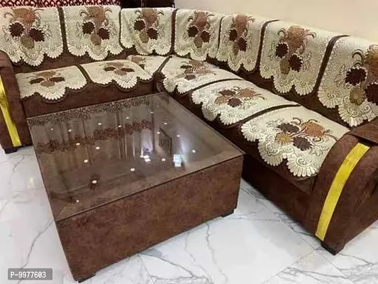 Floral Design L shape net sofa cover 7 seater Sofa cover + CENTER TABLE COVER for L shape sofa 7 seater sofa cover Set of 14 pieces- Brown Colour-thumb4