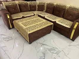 L shape net sofa cover 7 seater Sofa cover + centre table cover for L shape sofa 7 seater sofa cover Set of 15 pieces- Golden Colour-thumb1