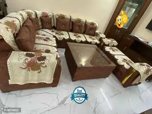 Floral Design L shape net sofa cover 7 seater Sofa cover for L shape sofa 7 seater sofa cover and 2 seater sofa cover with arms | Customizable Sofa cover Set of 20 pieces - Brown Colour