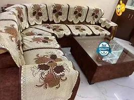 Floral Design L shape net sofa cover 7 seater Sofa cover for L shape sofa 7 seater sofa cover and 2 seater sofa cover with arms | Customizable Sofa cover Set of 20 pieces - Brown Colour-thumb3