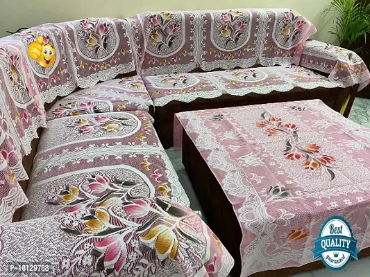 STANDARD SOFA COVER 16PCS+CTC/PINK/TULIP SOFA COVER WITH CENTRAL TABLE COVER