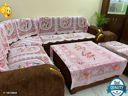 STANDARD SOFA COVER 16PCS+CTC/PINK TULIP WITH 40*60 CENTRAL TABLE COVER