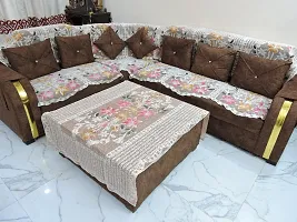 Best L shape net sofa cover 7 seater Sofa cover + centre table cover for L shape sofa 7 seater sofa cover Set of 15 pieces- CREAM Colour-thumb1