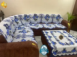 Premium sofa cover for l shape sofa cover 7 sofa cover with Center Table cover customizable sofa cover for living room flower design corner sofa cover Blue daisy design for luxury so-thumb1