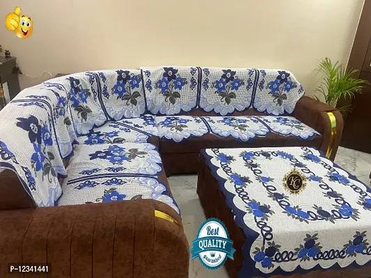 Premium sofa cover for l shape sofa cover 7 sofa cover with Center Table cover customizable sofa cover for living room flower design corner sofa cover Blue daisy design for luxury so-thumb2