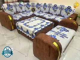 Kedar Corporation Premium sofa cover for l shape sofa cover 7 sofa cover with Center Table cover customisable sofa cover for living room flower design corner sofa cover Blue daisy design for luxury so-thumb2