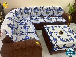 Kedar Corporation Premium sofa cover for l shape sofa cover 7 sofa cover with Center Table cover customisable sofa cover for living room flower design corner sofa cover Blue daisy design for luxury so-thumb3