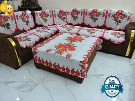 Kedar Corporation Premium sofa cover for l shape sofa cover 7 sofa cover with Center Table cover customisable sofa cover for living room flower design corner sofa cover Pink daisy design for luxury so-thumb2