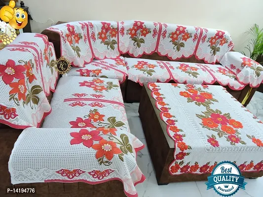 Premium sofa cover for l shape sofa cover 7 sofa cover with Center Table cover customisable sofa cover for living room flower design corner sofa cover Pink daisy design for luxury so-thumb0