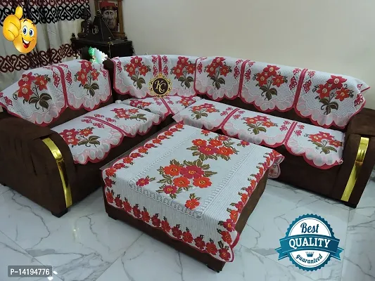 Premium sofa cover for l shape sofa cover 7 sofa cover with Center Table cover customisable sofa cover for living room flower design corner sofa cover Pink daisy design for luxury so-thumb2