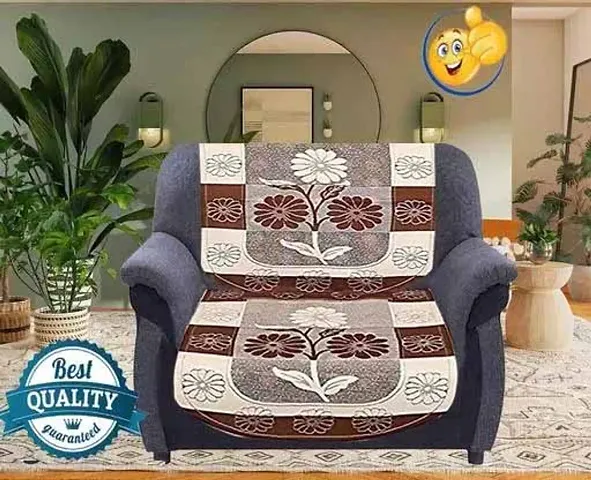 BANSIGOODS Brown Floral Cotton Net 1 Seater Net Sofa Chair Cover, (2PC)