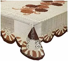 COMBO-Floral Cotton Net 1Seater Net Sofa Chair Cover (Brown, SBA/)Standard), 4PC Flower Designer Rectangular Centre Table Cover - 4 Seater 40x60 Inches - Brown Colour-thumb1